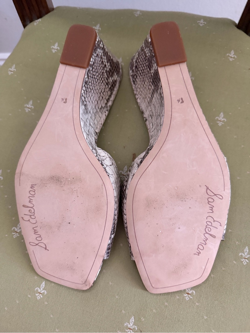 Sam Edelman Snake-Print Slide Mules in Taupe and Beige - Picture 2 of 4